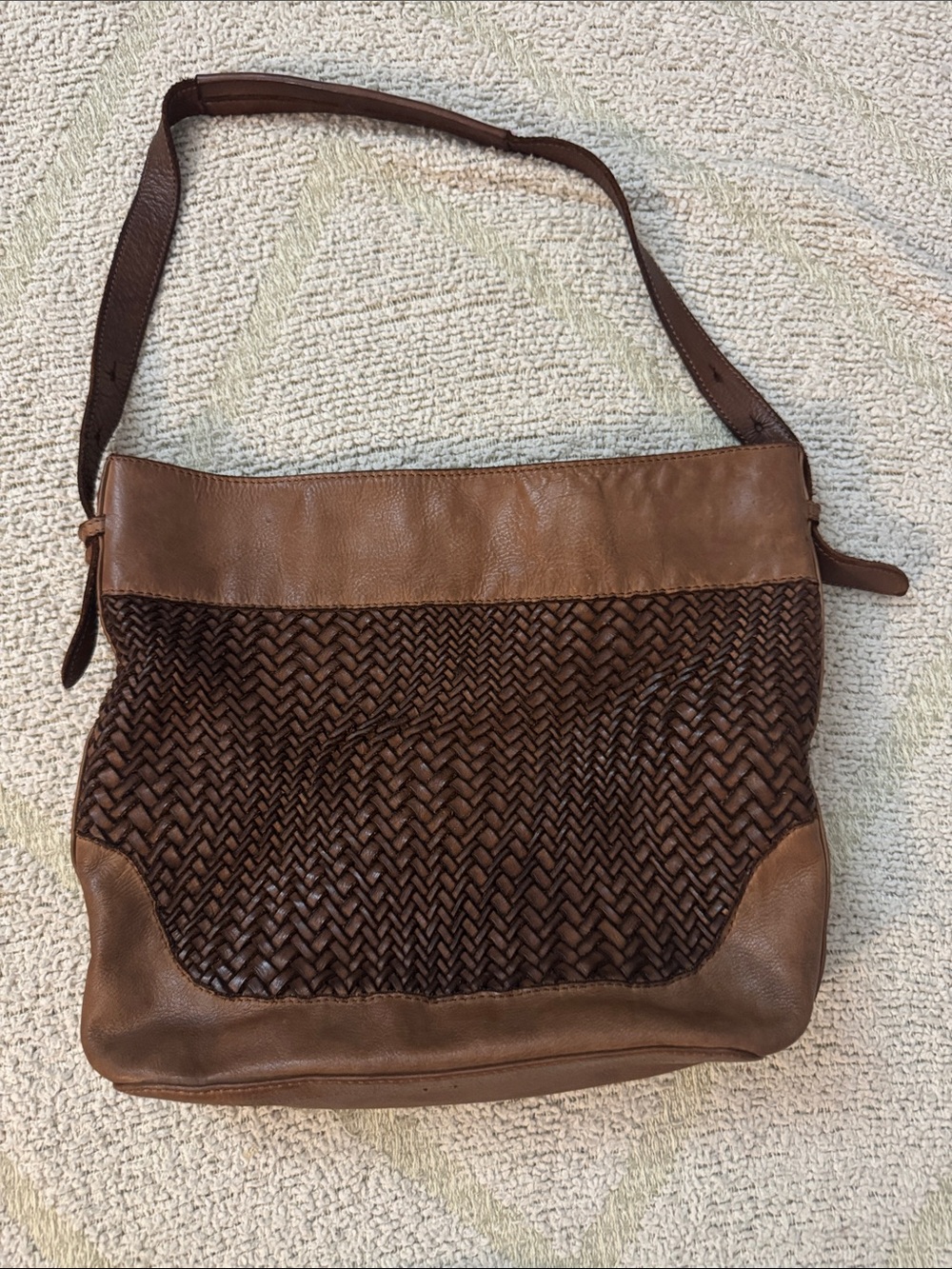 Marta Ponti Brown Woven Faux Leather Shoulder Bag